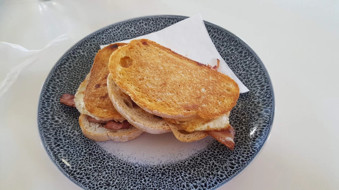 Bacon and egg sourdough toastie